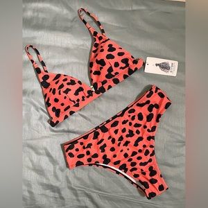 NWT Size Large Orange/Black Animal Print Bikini